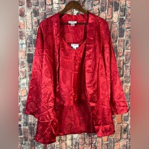 Bloomingdale's Vintage 3pc Elegant Red Satin Robe Camisole Pajama Set